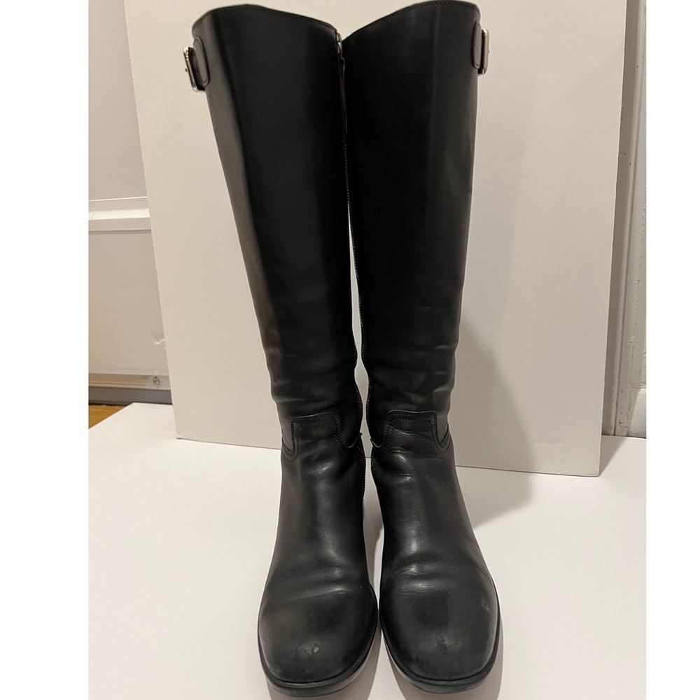 Prada Knee High Black Leather Zip Boots Size 7.5 - Picture 3 of 9